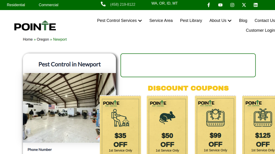 Screenshot of Pointe Pest Control website