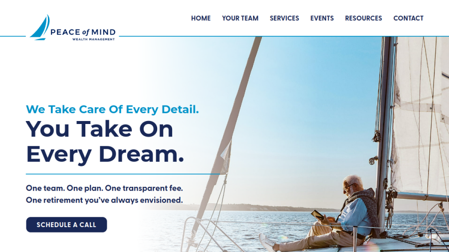 Screenshot of Peace Of Mind Wealth Management website