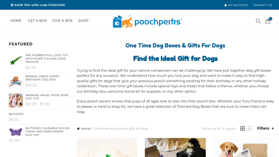 Screenshot of the Pooch Perks website