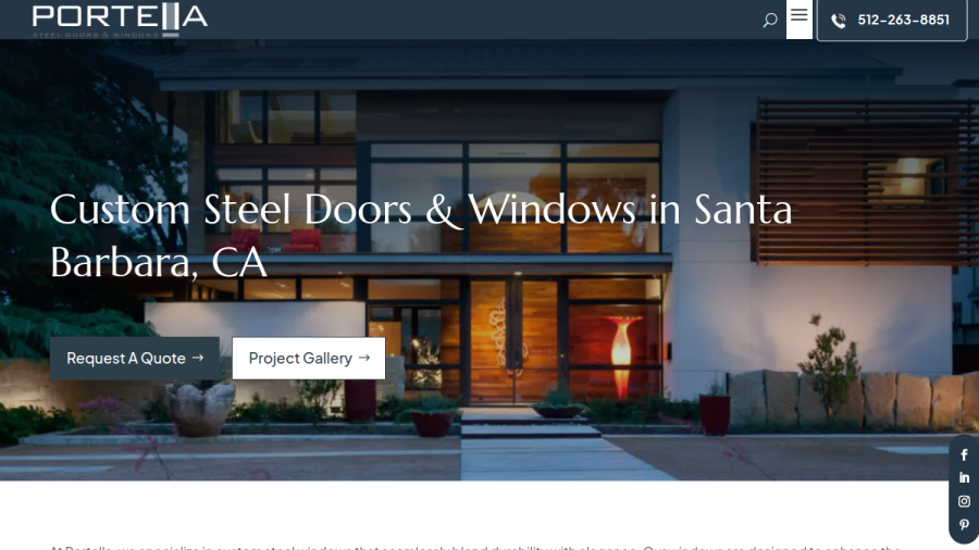 Screenshot of the Portella's Steel Doors and Windows website