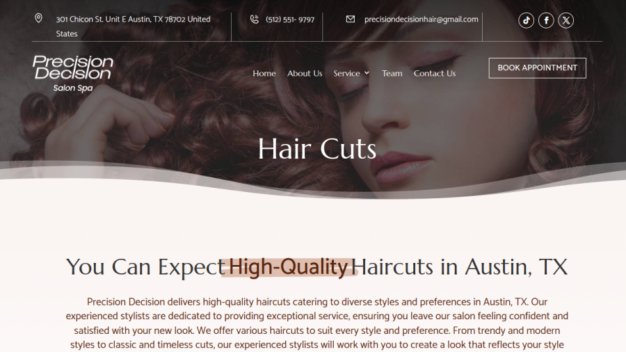 Precision Decision Salon Spa website