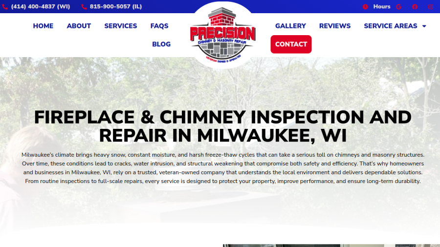 Screenshot of the Precision Chimney & Masonry Repair website