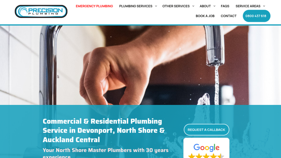 Screenshot of Precision Plumbing website