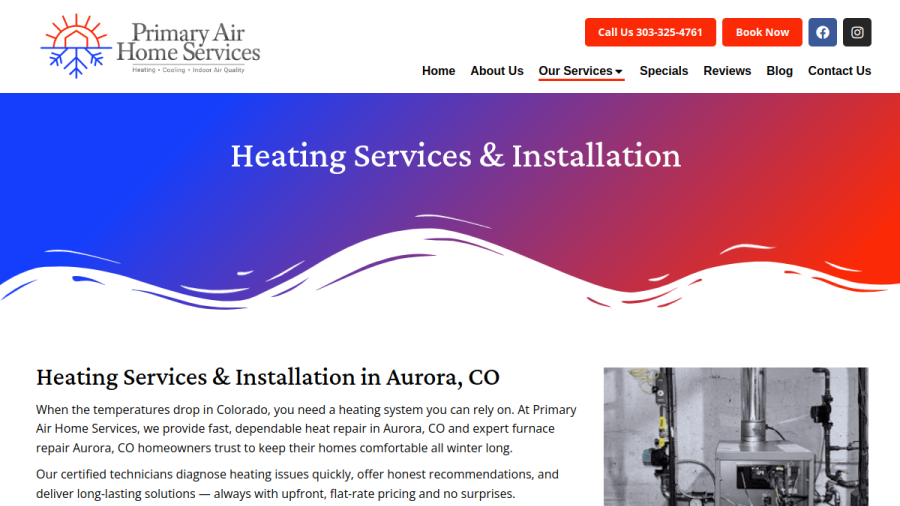 Primary Air Home Services website screenshot