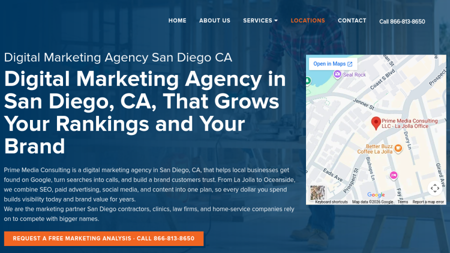Screenshot of the Prime Media Consulting LLC website