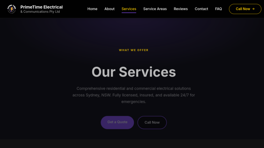 PrimeTime Electrical & Communications PTY LTD website
