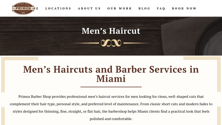 Screenshot of the Primos Barber Shop website