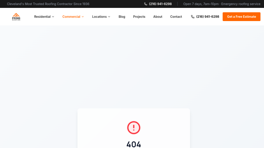 Pring Roofing website screenshot