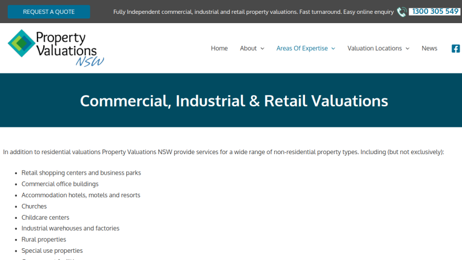 Screenshot of the Property Valuations NSW website