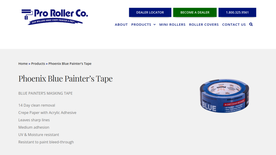 Website screenshot of Pro Roller Company Inc.