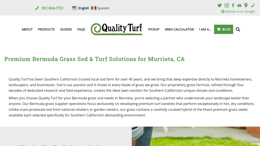 Screenshot of the Quality Turf, Inc. (Sod Farm) website