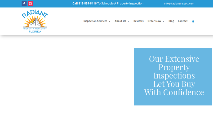 Screenshot of A Radiant Property Inspection website
