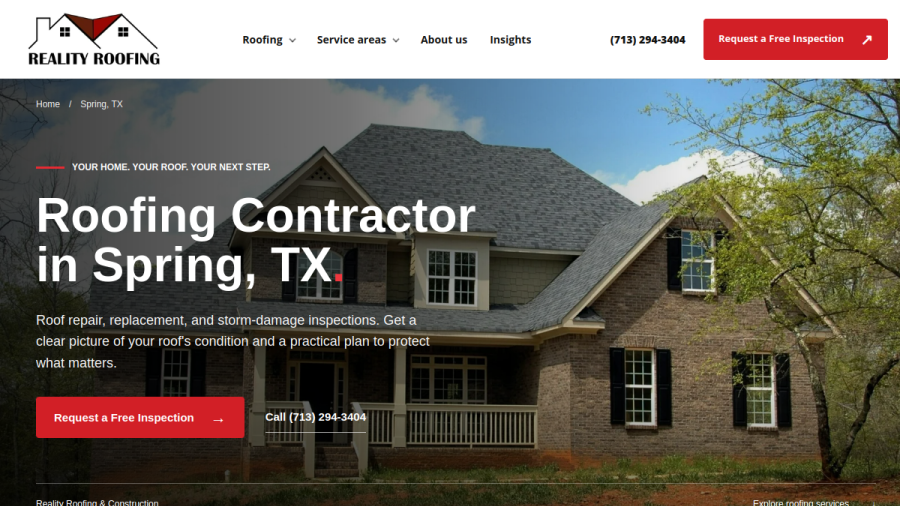Screenshot of the Reality Roofing and Construction website
