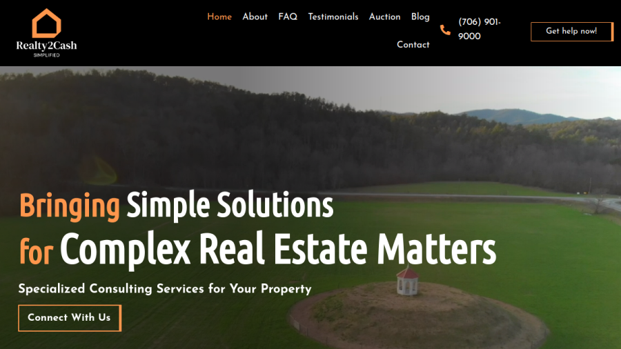 Screenshot of the Realty2cash website