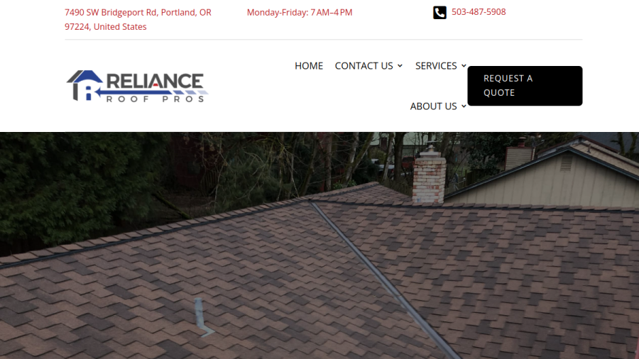 Screenshot of the Reliance Roof Pros website