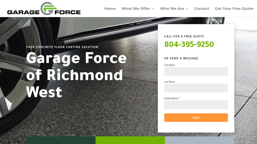 Screenshot of the Garage Force of Richmond West website