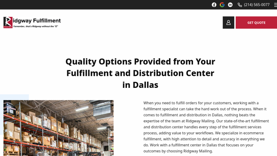 Screenshot of the Ridgway Mailing Co website