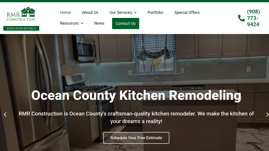 Screenshot of the RMR Construction Services website
