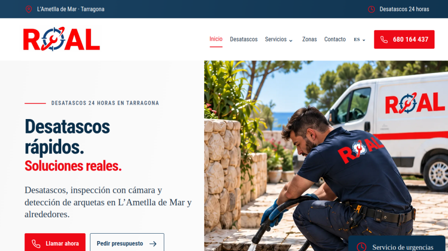 Captura de la página web de Roal, empresa de desatascos y reformas
