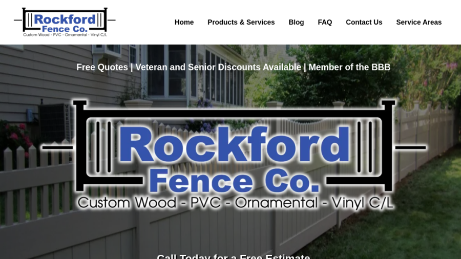 Screenshot of the Rockford Fence Company website