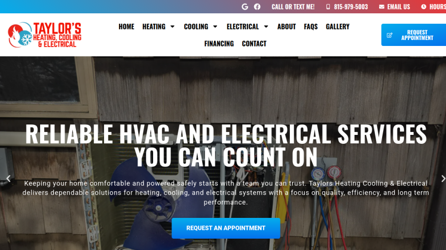 Screenshot of the Taylor's Heating/Cooling & Electrical website