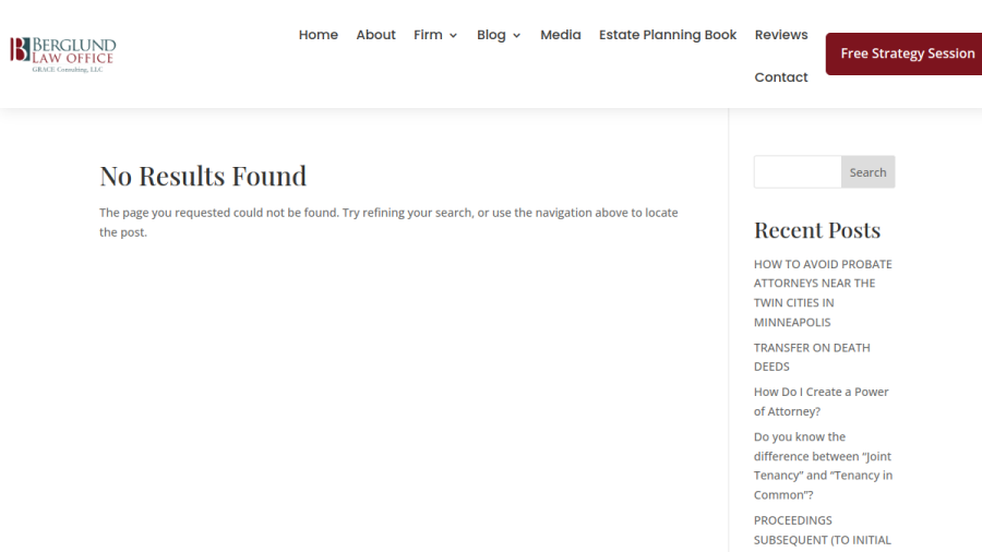 Screenshot of Berglund Law Office website