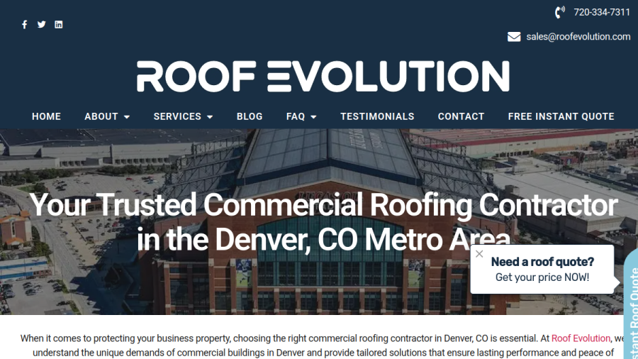 Screenshot of the Roof Evolution website