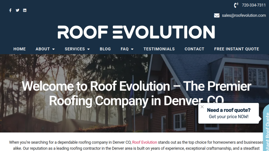 Screenshot of the Roof Evolution website