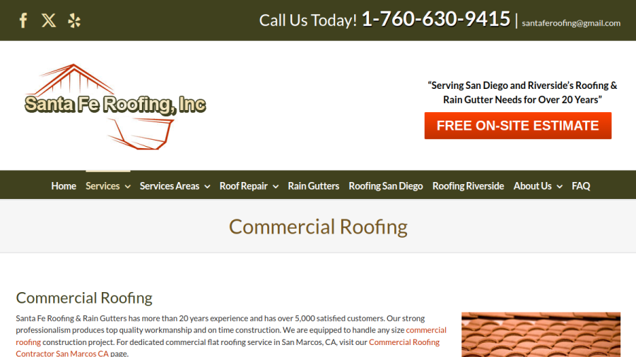 Santa Fe Roofing & Rain Gutters website