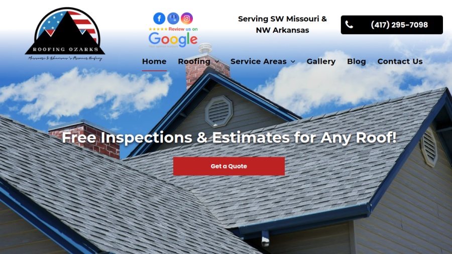 Screenshot of the Roofing Ozarks website
