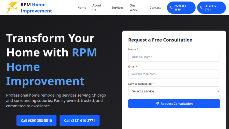 RPM Home Improvement website preview