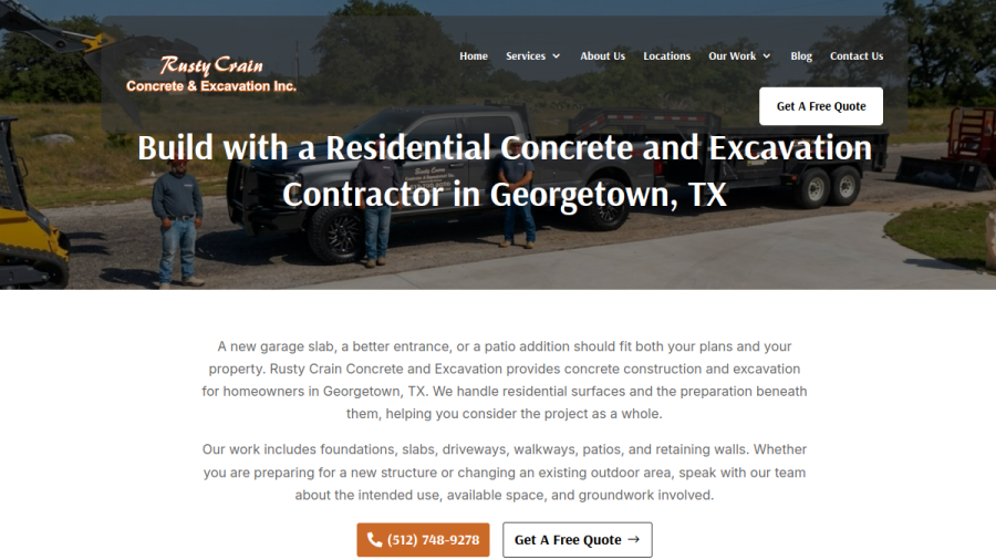 Rusty Crain Concrete & Excavation website screenshot