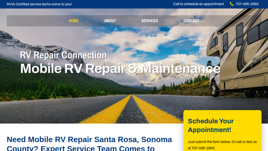 Screenshot of the RV Repair Connection website