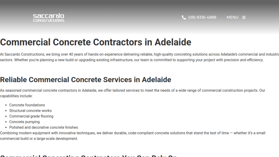 Screenshot of the Saccardo Constructions website
