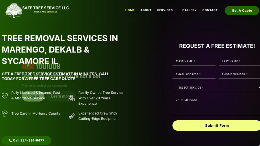Screenshot of the Safe Tree Services LLC. website