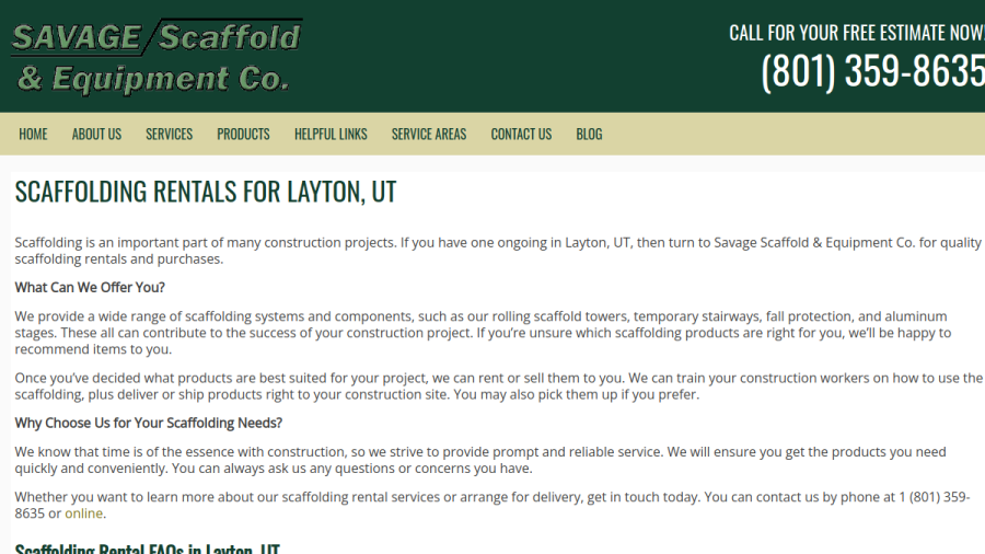 Screenshot of the Savage Scaffold & Equipment Co. website