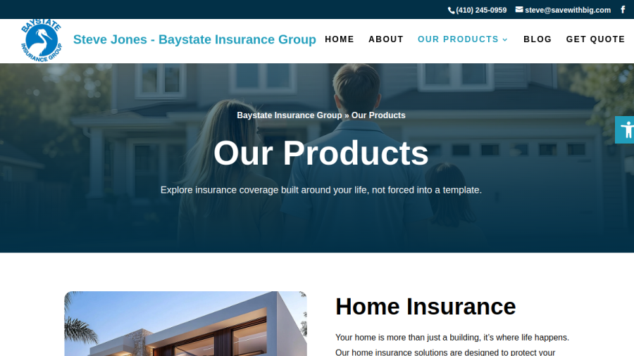 Screenshot of the Steve Jones - Baystate Insurance Group website