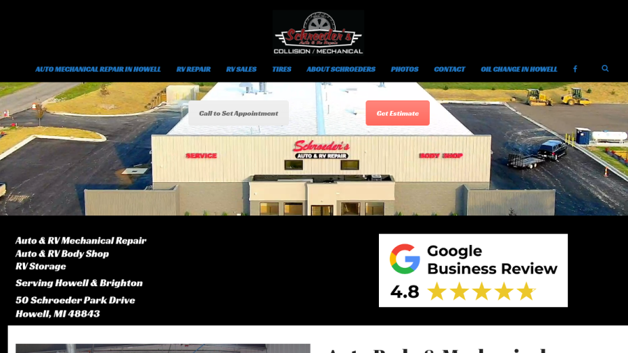 Screenshot of the Schroeder's Body Shop LLC website