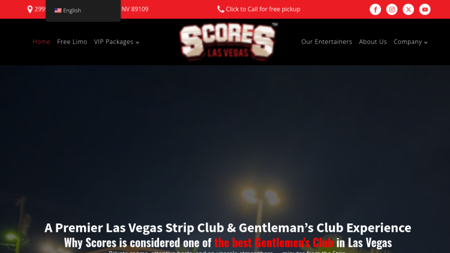 Screenshot of the Scores Las Vegas Gentleman's Club website