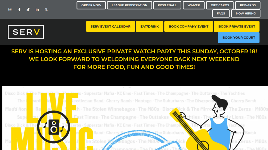 Screenshot of the SERV website