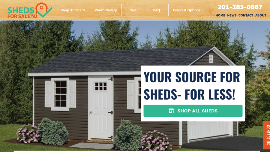 Website screenshot of Sheds For Sale NJ