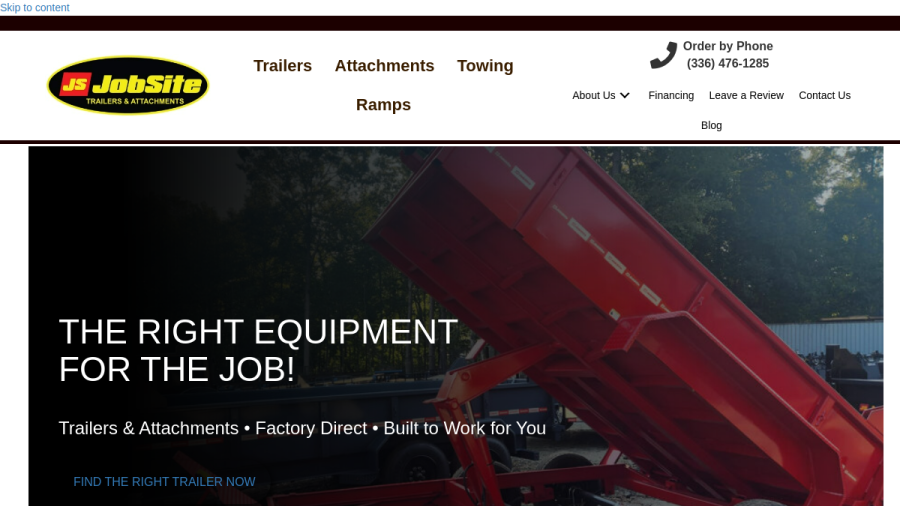 Screenshot of the JobSite Trailers and Attachments, LLC website