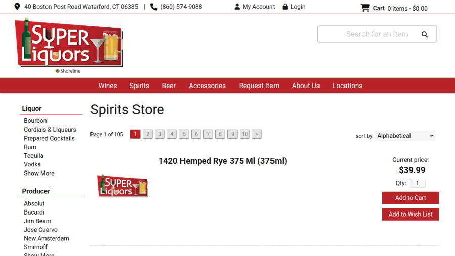Screenshot of the Shoreline Super Liquors website