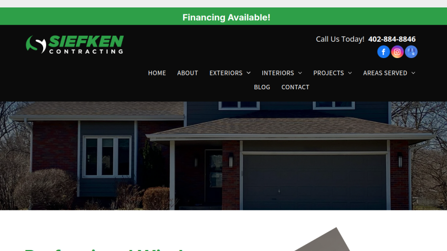 Screenshot of the Siefken Contracting website