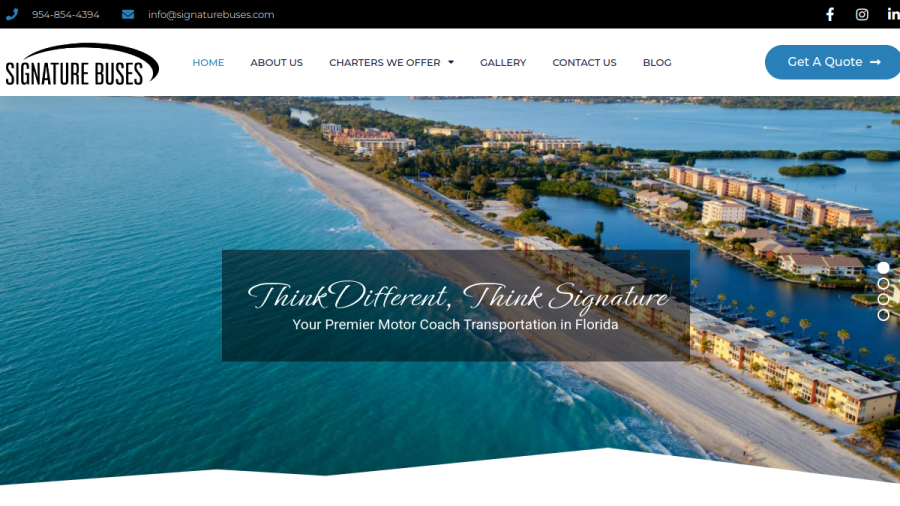 Screenshot of the Signature Buses website