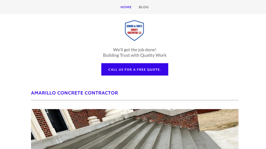 Screenshot of the Residential Concrete Contractors Amarillo TX website