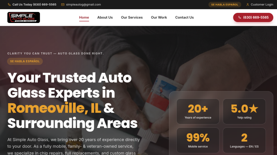 Simple Auto Glass Services website preview