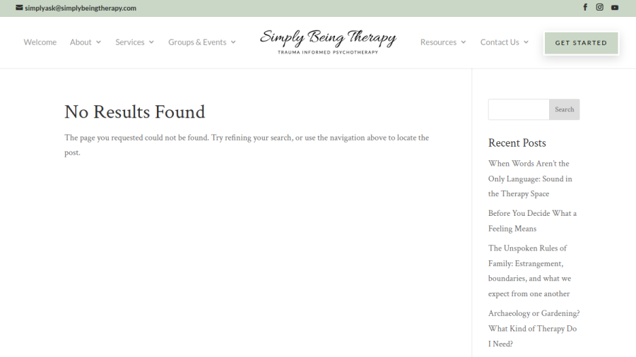 Website screenshot of Simply Being