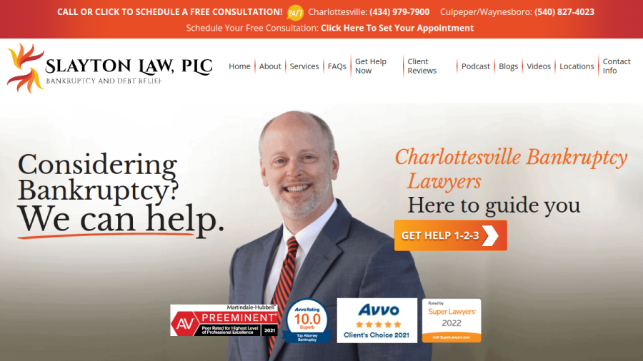 Screenshot of the Slayton Law, PLC website