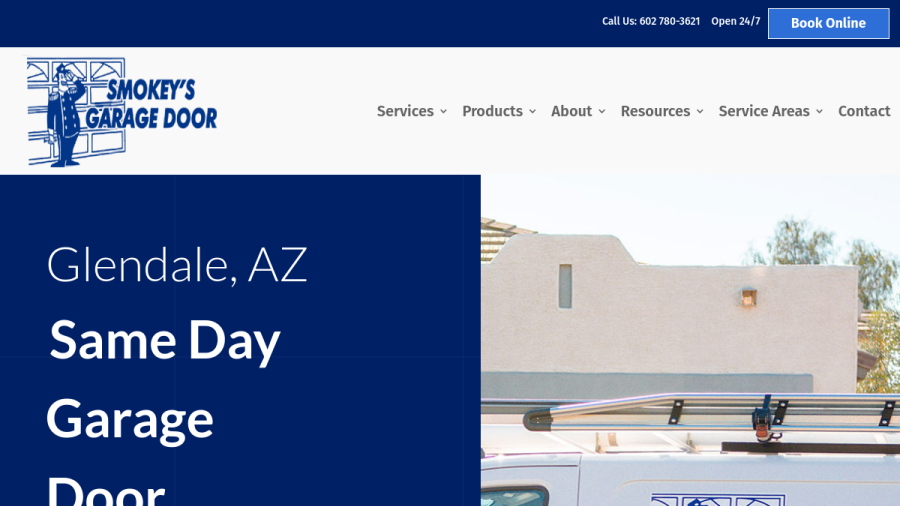 Screenshot of the Smokey's Garage Door website
